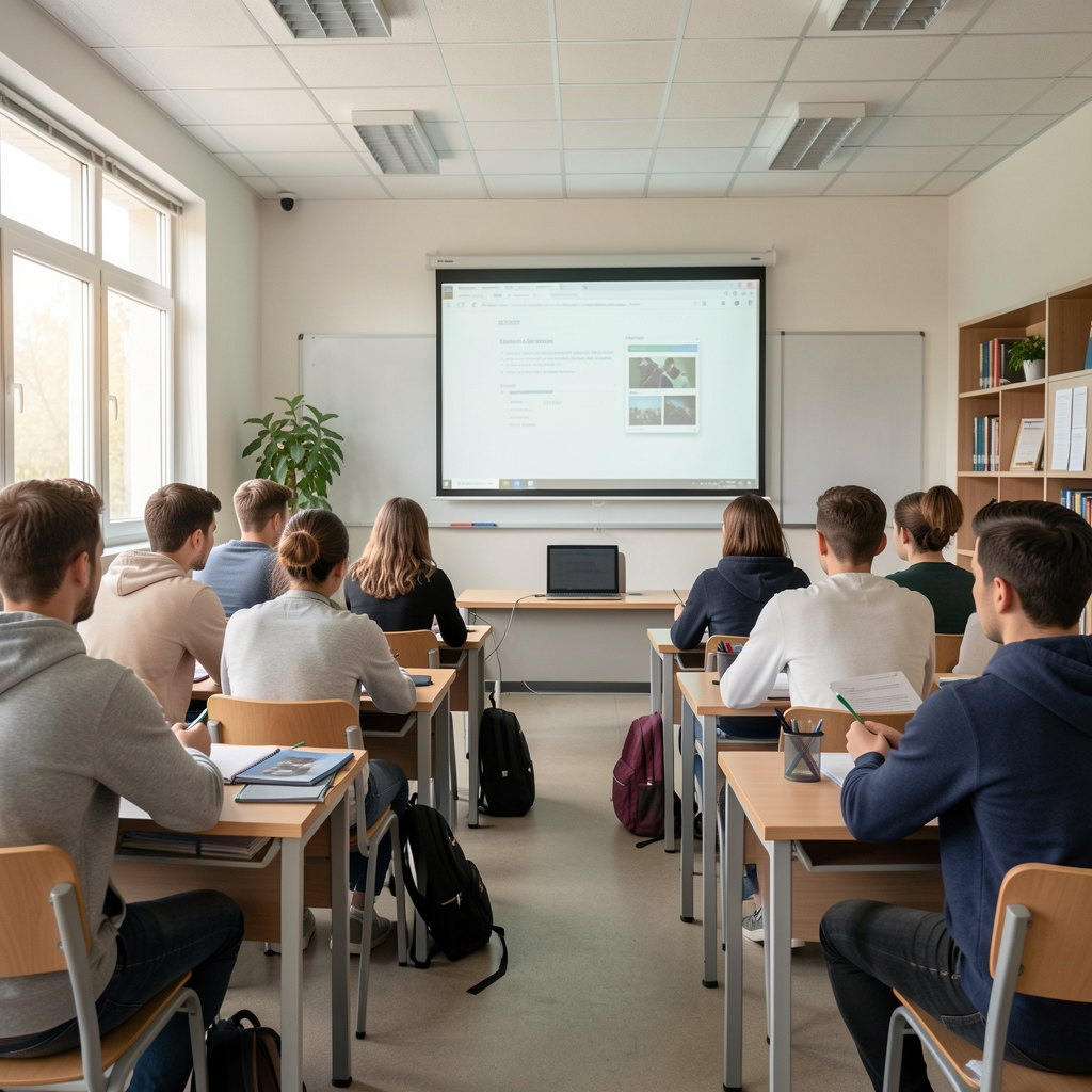Panelna rasprava o medijskoj etici, četiri stručnjaka za okruglim stolom u konferencijskoj dvorani s projiciranim prezentacijama